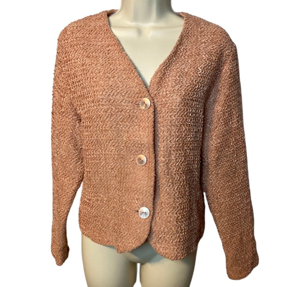 First Option Button Up Shrug Knit Cardigan Sweater Women's Medium 80's VTG Coral
